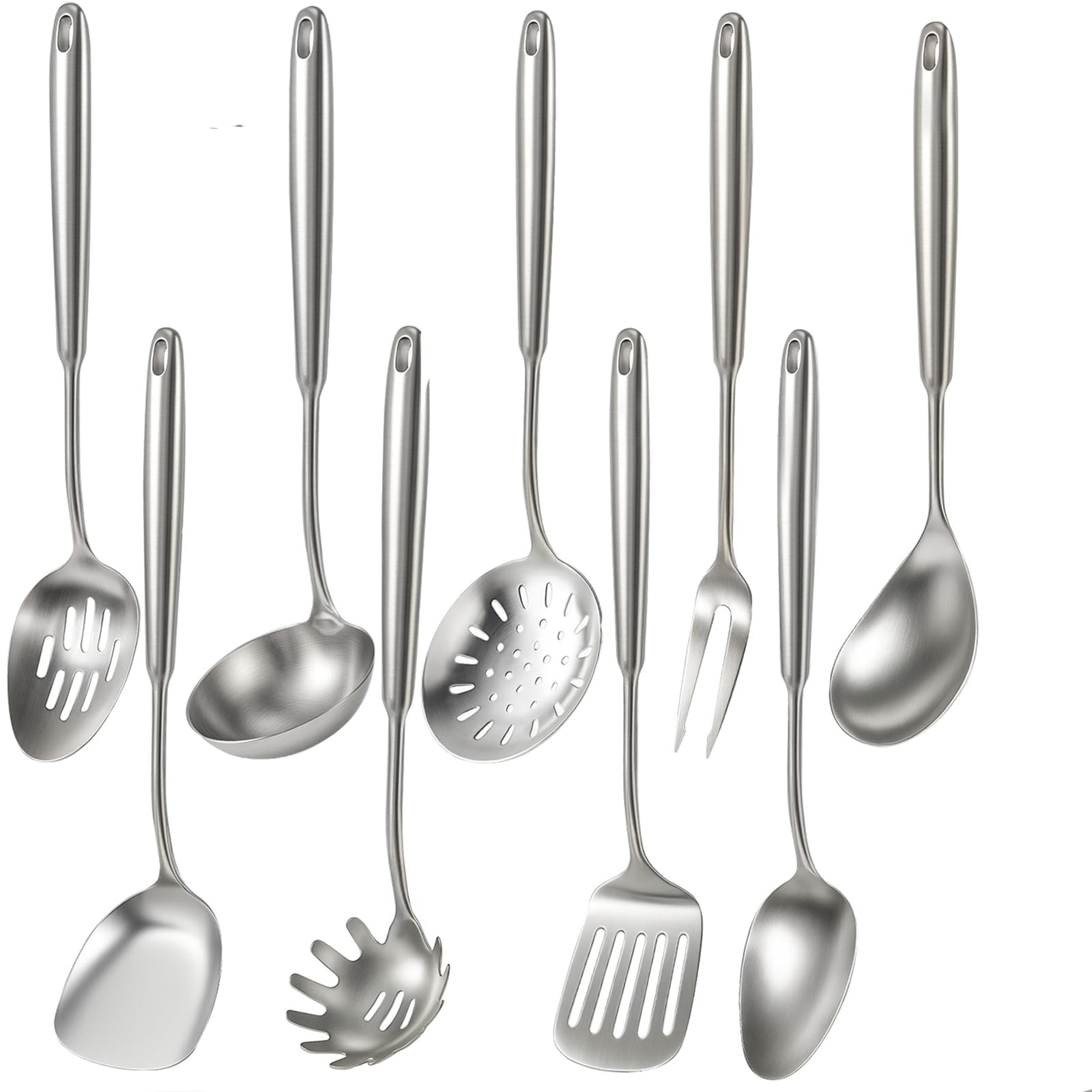Newness 9 Pcs Cooking Utensils Set, 304 Stainless Steel Kitchen Utensils Set, Metal Kitchen Acces... | Amazon (US)
