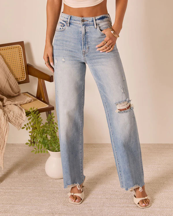 Lohan Super Stretch High Rise Distressed Relaxed Denim | VICI