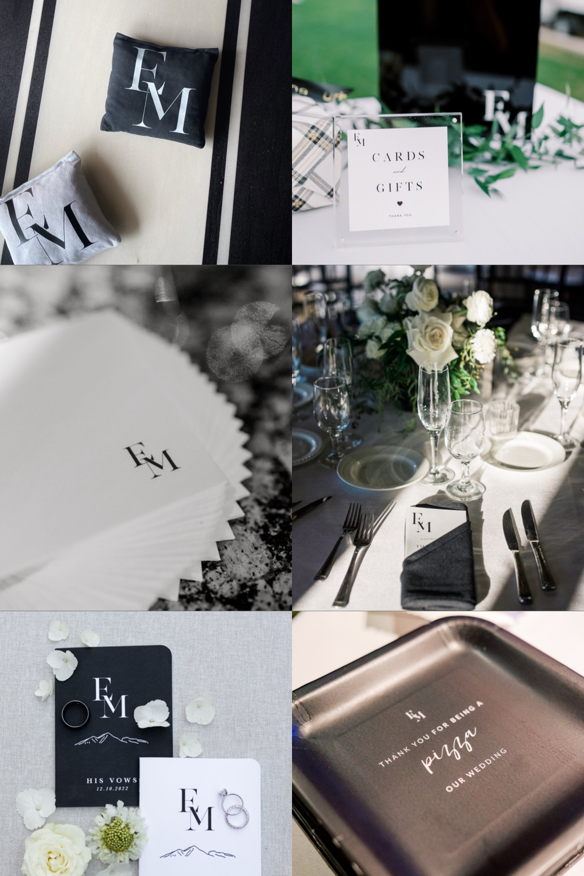 Ways we incorporated our wedding logo 
Custom cocktail napkins, vow books, corn hole bags, golf balls, ring box, card box, signage

#LTKwedding