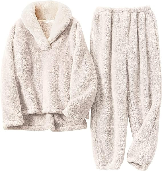 Rxozrxoz Women's Fluffy Pajamas Set Fleece Pullover Pants Loose Plush Sleepwear 2 Piece Fuzzy Lou... | Amazon (US)