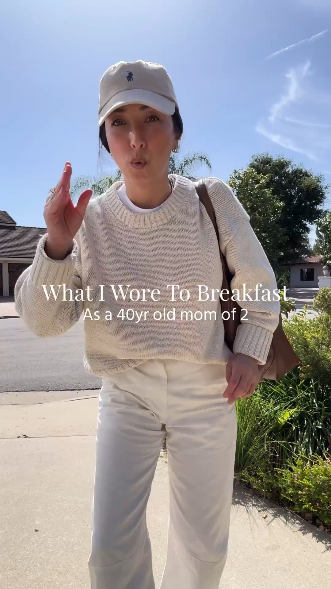 What I wore to breakfast with the family. 

Gap sweater petite small
Madewell tee xs
Velvet pants 2 - petite-friendly. Final sale. I went with my rommeeir size. These will shrink a bit. 
Mansur Gavriel tote - color is old
Loeffler Randall flats 5.5
Polo hat
Dorsey James necklace 15"
Dorsey earrings medium 

Spring outfits 2026, petite style 

#LTKPetite #LTKootd #LTKmomlife