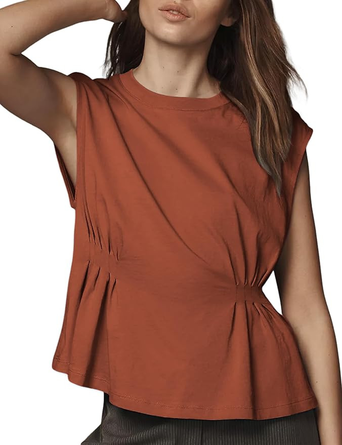 Watashi Women Summer Babydoll Tops Casual Cap Sleeve Peplum Tunic Shirt Dressy Pleated Tops Blous... | Amazon (US)