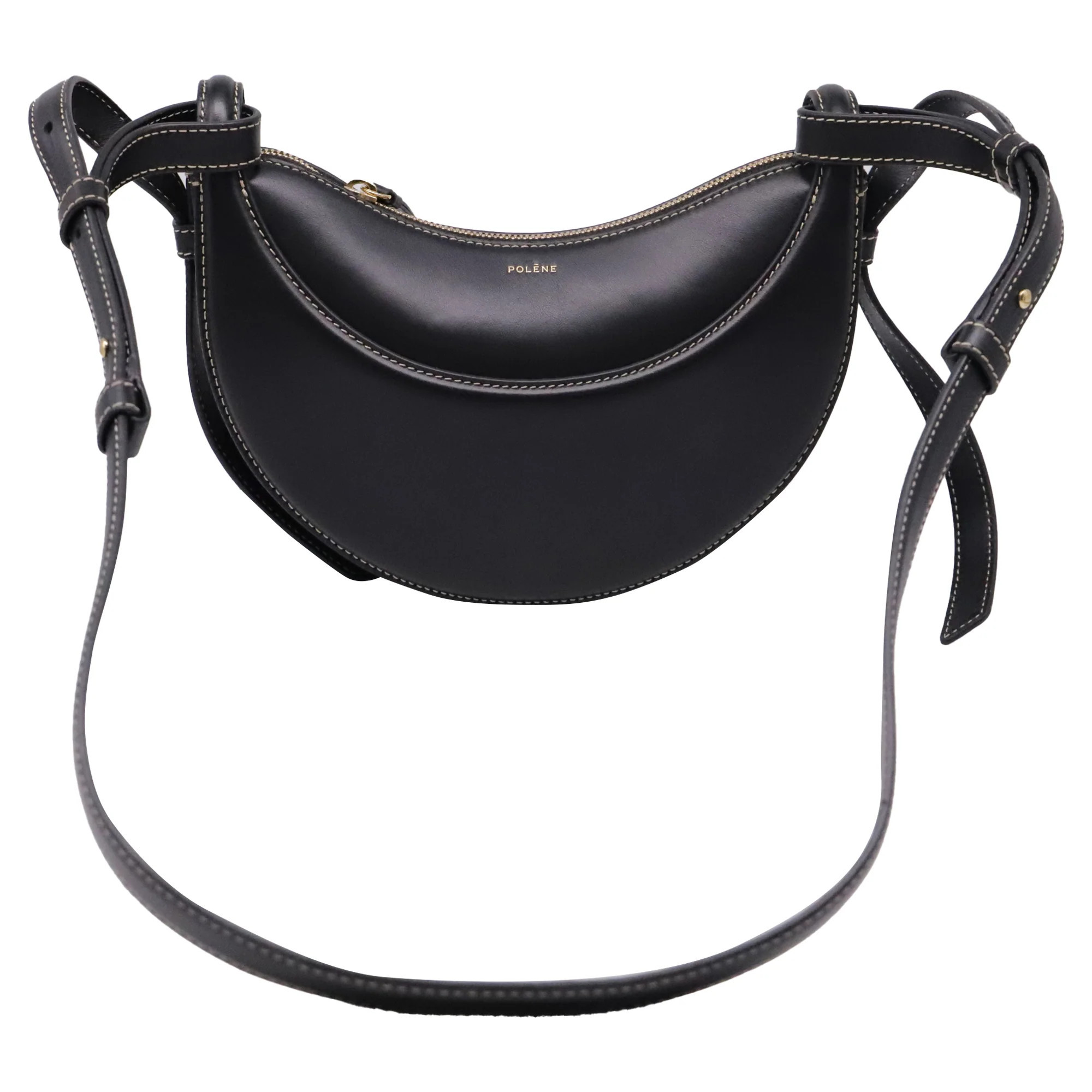 Polene Numéro Dix shoulder bag in black smooth calf leather