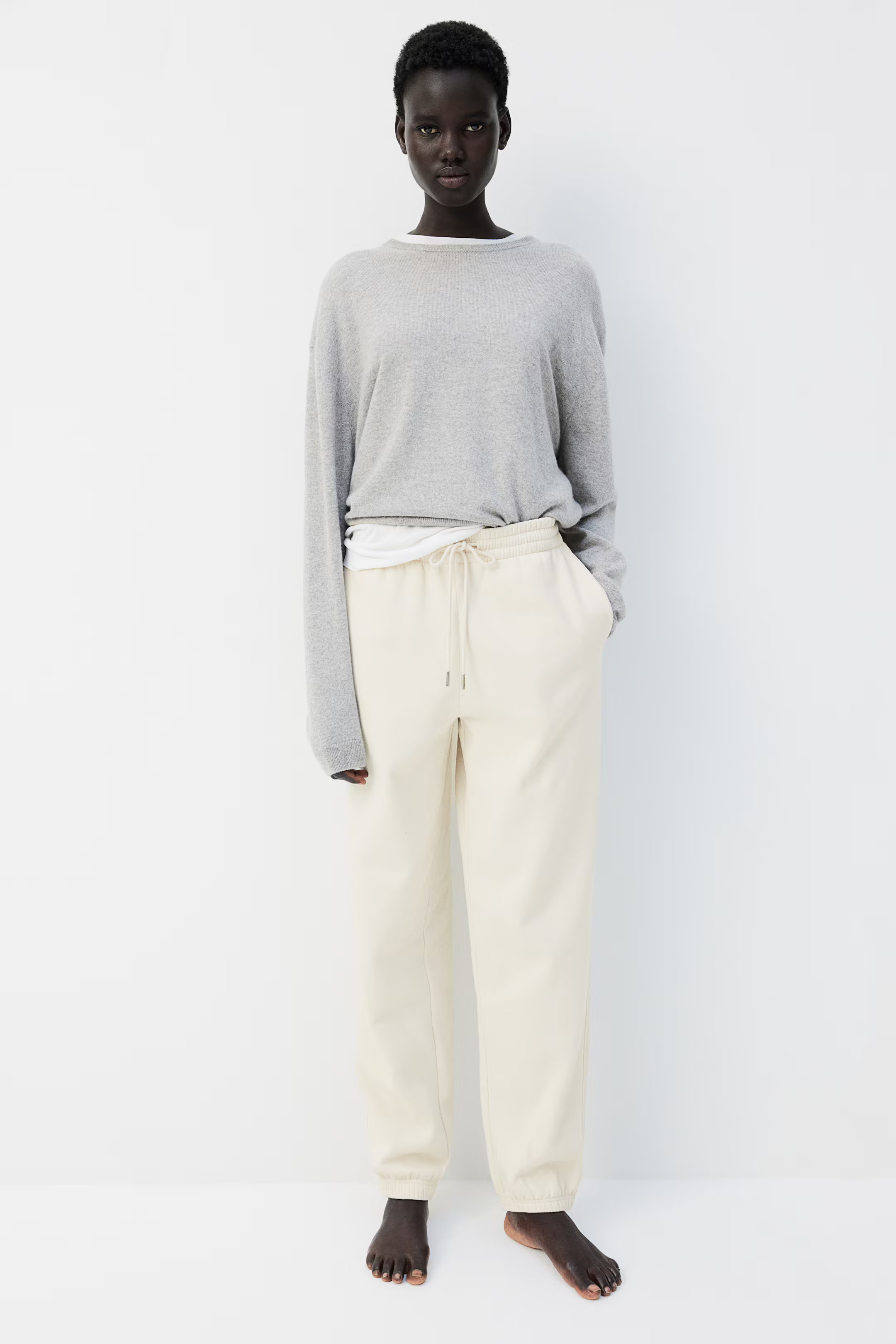 Cotton-blend Sweatpants - High waist - Long - Light beige - Ladies | H&M US | H&M (US + CA)