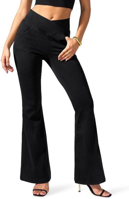 Rammus Flare Jeans for Women Crossover High Waisted Bell Bottom Jeans Trendy Yoga Pants Stretchy ... | Amazon (US)