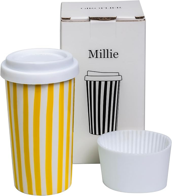 Millie 12oz Ceramic Tumbler - Stylish Travel Coffee cup with Lid, Microwave & Dishwasher Safe - C... | Amazon (US)