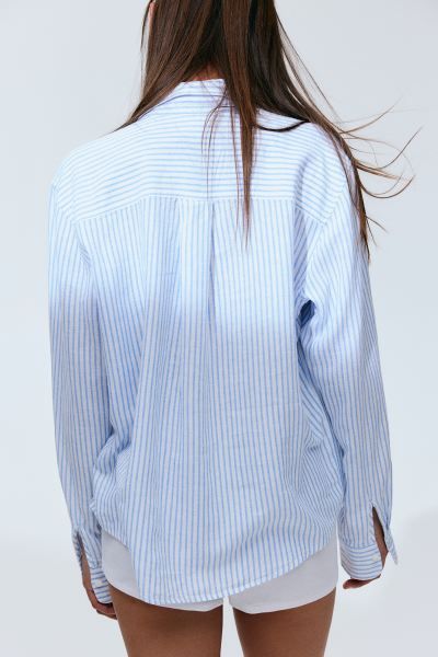 Linen-blend shirt - White/Blue striped - Ladies | H&M GB | H&M (UK, MY, IN, SG, PH, TW, HK)