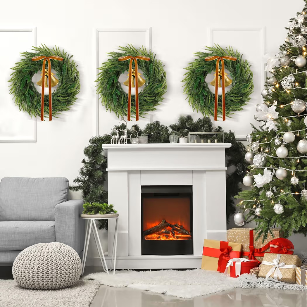 3 Pcs 24 Inch Christmas Norfolk Pine Wreath Artificial Real Touch Norfolk Wreath Winter Farmhouse... | Amazon (US)