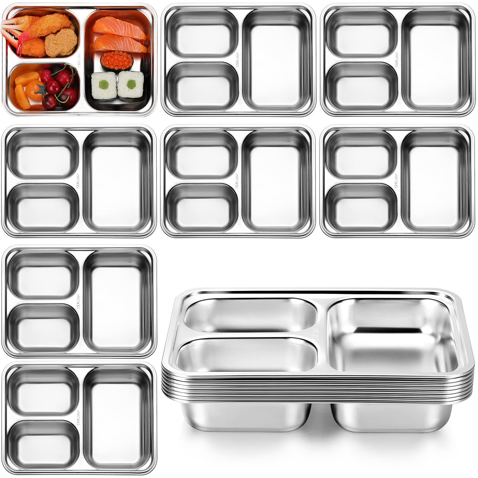 Zopeal 8 Pack 304 Stainless Steel Divided Plates Tray Rectangular Metal Dinner Section Plates for... | Amazon (US)