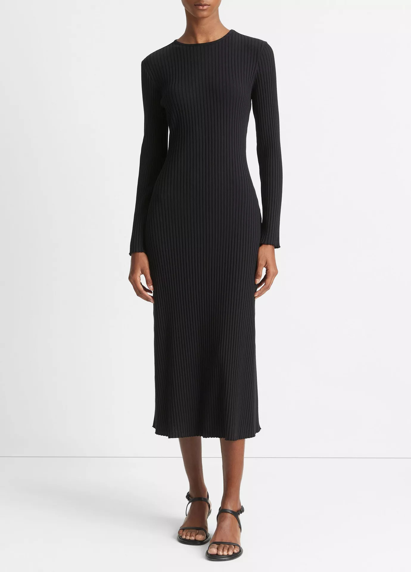 Ribbed Long-Sleeve Crew Neck Dress | Vince LLC