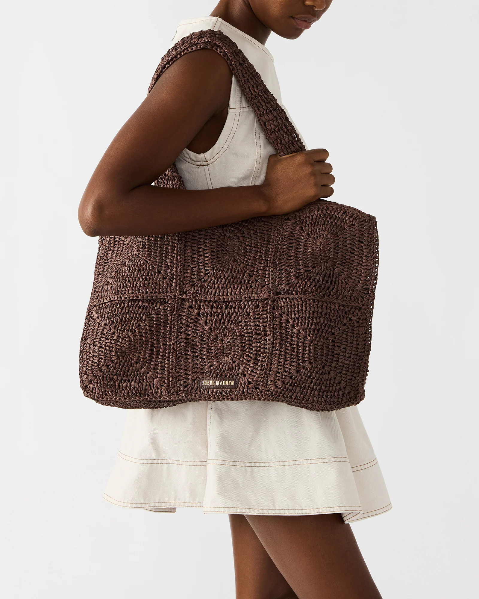 SUNOVA Bag Chocolate Shoulder Strap Straw Tote Handbag | Steve Madden (US)