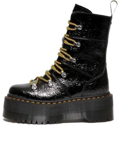(WMNS) Dr. Martens Ghilana Max Distressed Patent Leather Platform Boots 'Black' | KICKS CREW