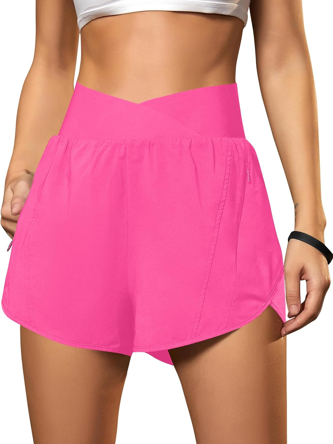Blooming Jelly Women's Athletic Running Shorts Crossover Gym Workout Shorts | Amazon (US)