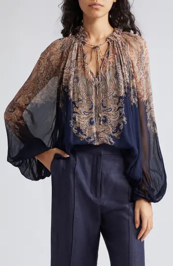 Zimmermann Natura Paisley Blouson Sleeve Chiffon Top | Nordstrom | Nordstrom