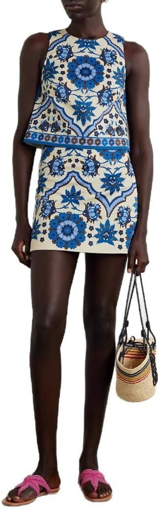 THLAI Women's Floral Tropical Print Two Piece Summer Skirt Sets Sleeveless Vest Top Mini Skirt Va... | Amazon (US)