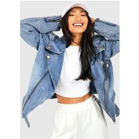 Womens Denim Biker Jacket - Blue - 8 | boohoo (US & Canada)