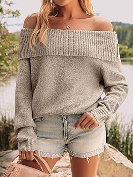 LILLUSORY Womens Off The Shoulder Sweater Oversized Batwing Sleeve Loose Pullover Sweaters Tops | Amazon (US)
