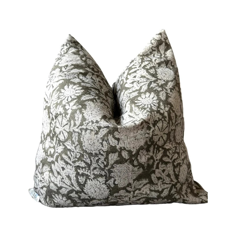 Meadow Pillow Cover, Floral, Cream, Olive, Designer, Bohemian Eclectic, Linen, Beautiful, Soft, N... | Etsy (US)