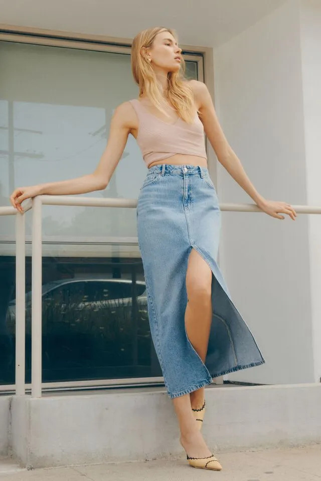 Denim Maxi Skirt | Dynamite Clothing