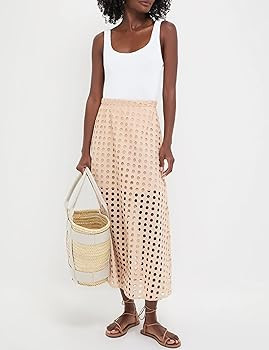 Ailoqing 2025 Summer Casual Long Skirt for Women Cotton Eyelet Beach Maxi Skirt with Underneath | Amazon (US)