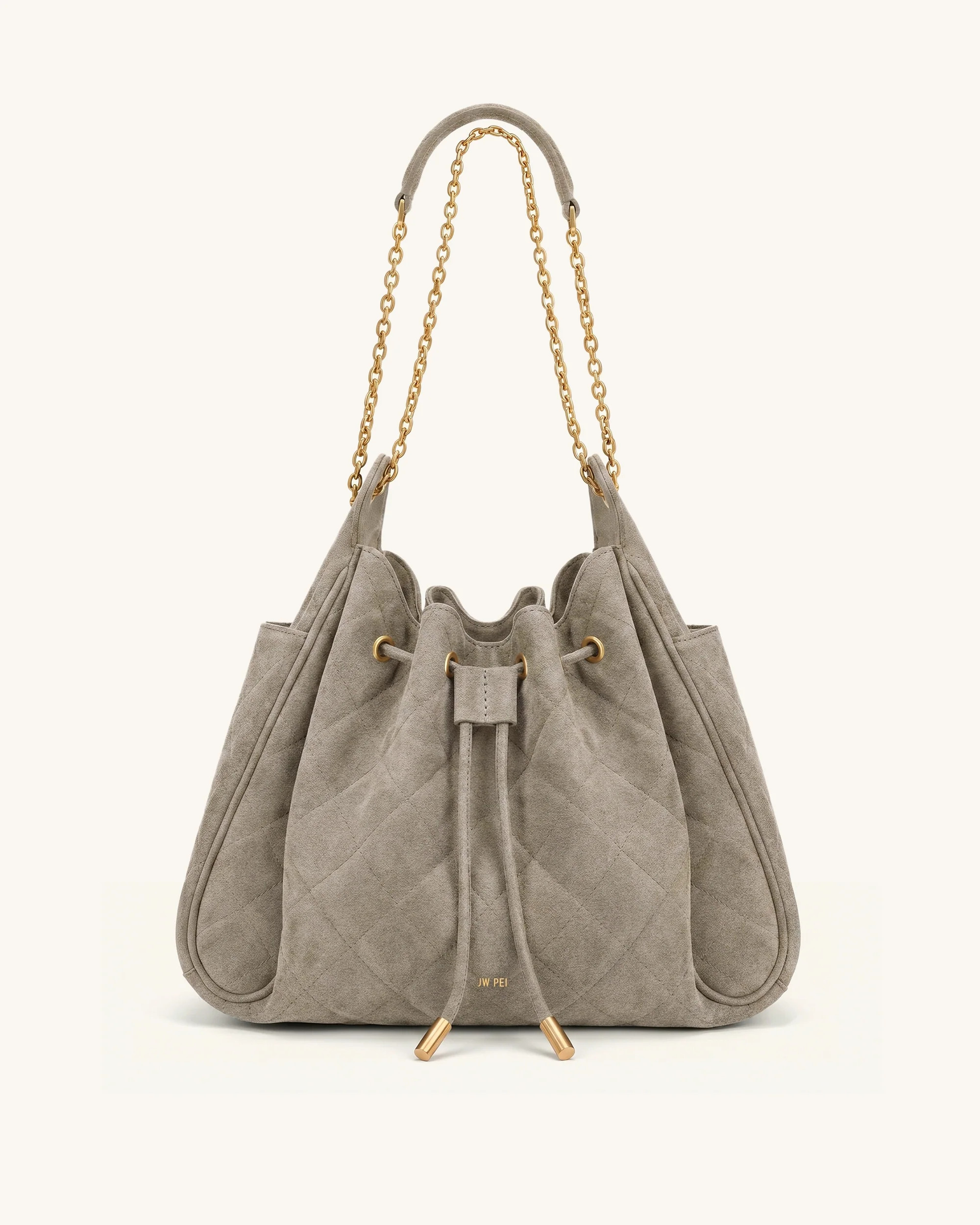 Rowan Faux Suede Quilted Chain Bucket Bag - Gray | JW PEI US