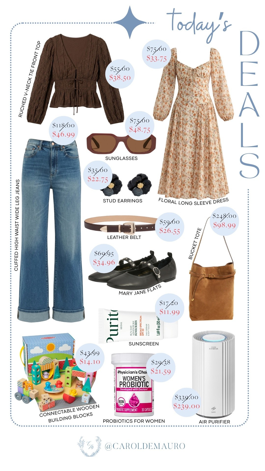 Major aesthetic alert! Rounded up today’s best deals, and honestly, the savings are hitting just as hard as the vibes. Add this ruched v-neck tie-front top, floral long sleeve dress, sunglasses, Mary Jane flats, and a bucket tote to your wardrobe. You're also gonna love this air purifier, sunscreen, and women's probiotic.

on sale now, spring fashion, cool girl aesthetic, fashion accessories, home gadgets, beach day essential, building blocks, vitamins

#LTKSeasonal #LTKSaleAlert #LTKU
