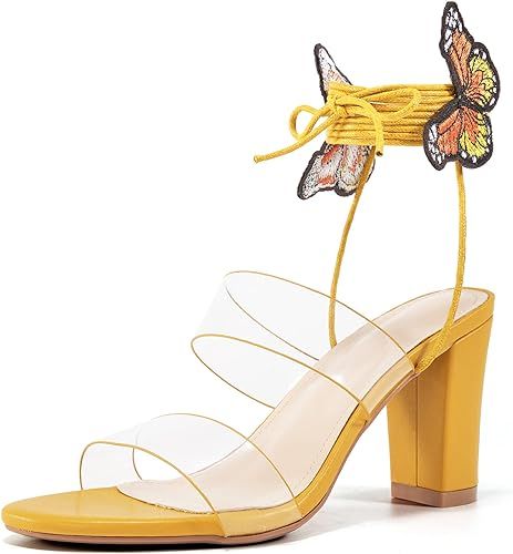 Heels for Women Pump Sandals with Butterfly Strappy Open Toe Lace Up High Wedding Heels Sandals W... | Amazon (US)