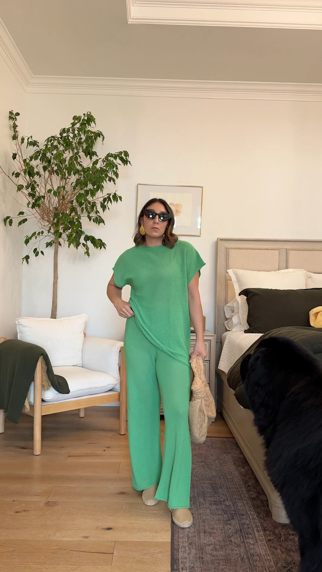 Daily dose of greens 🥦 style tip: want an easy comfy and super chic outfit? A loose matching set! This one is a very light night knit and it’s hot weather approved, paired it with my favorite espadrilles … and it looks like Kuzco approves 🤣 wearing a medium in both, top can be a bit oversized (I liked it but you may want to size down) 

#LTKFindsUnder50 #LTKPets #LTKStyleTip