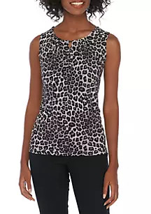 Sleeveless Keyhole Leopard Print Blouse | Belk
