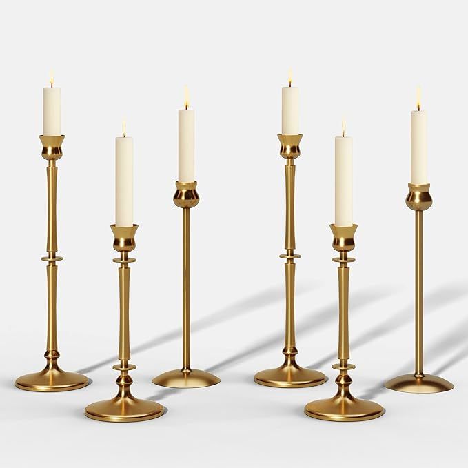 Brass Candlestick Holders Set of 6 - Gold Candle Holders for Candlesticks, Candlestick Holders fo... | Amazon (US)