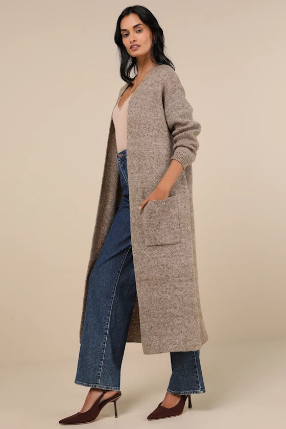 Cuddly Embrace Brown Marled Knit Long Cardigan Sweater | Lulus