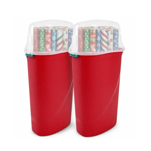 HOMZ Seasonal Holiday Gift Wrap Organizer, Red & Clear, 2-Pack | Amazon (US)
