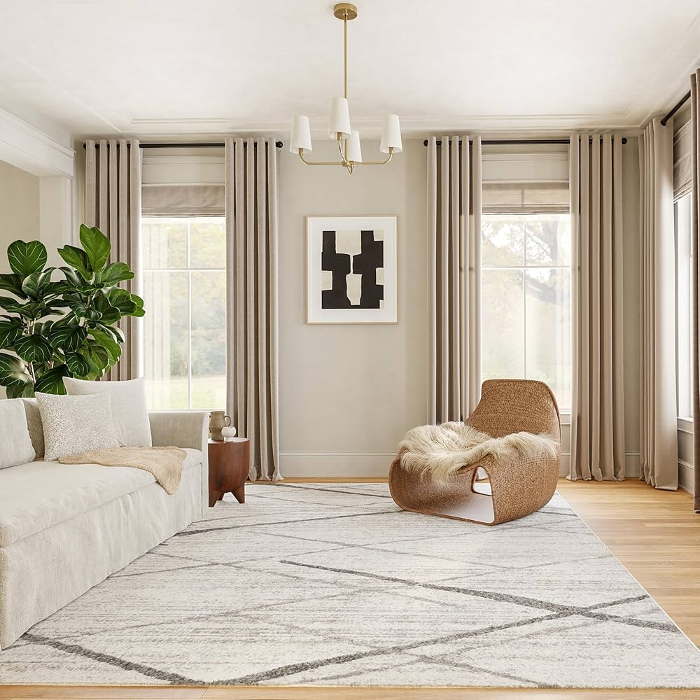 nuLOOM 8x12 Thigpen Contemporary Area Rug, Grey, Abstract Lines, Non-Slip Backing, Stain Resistan... | Amazon (US)