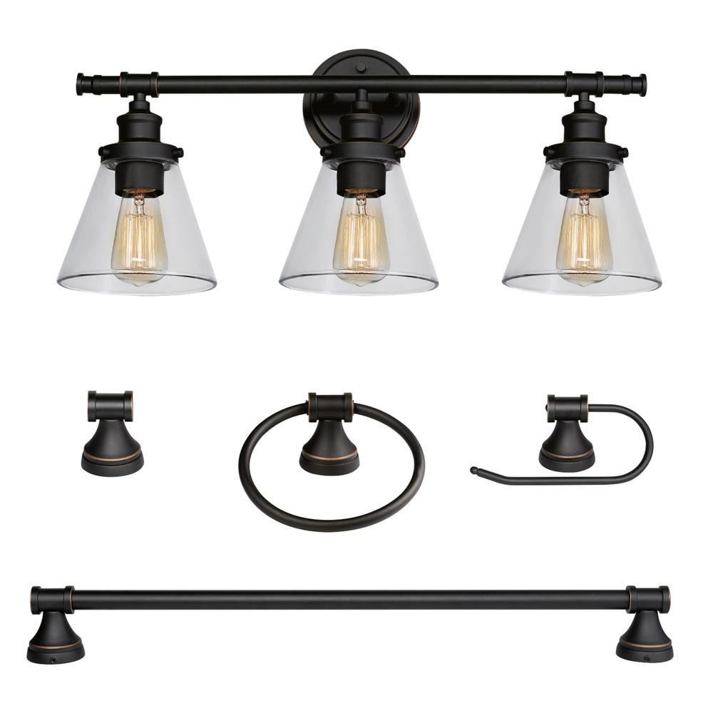 Parker 3-Light Oil Rubbed Bronze 5-Piece All-In-One Bath Light Set | The Home Depot