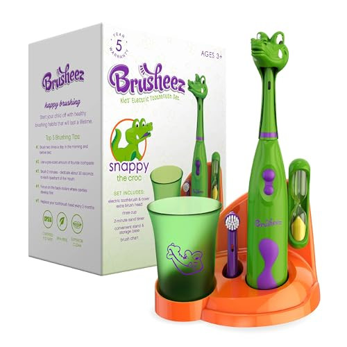 Brusheez Kids’ Electric Toothbrush Set - Safe & Effective for Ages 3+ - Parent Tested & Approved with Gentle Bristles, 2 Brush Heads, Rinse Cup, 2-Minute Timer, & Storage Base (Snappy The Croc) | Amazon (US)