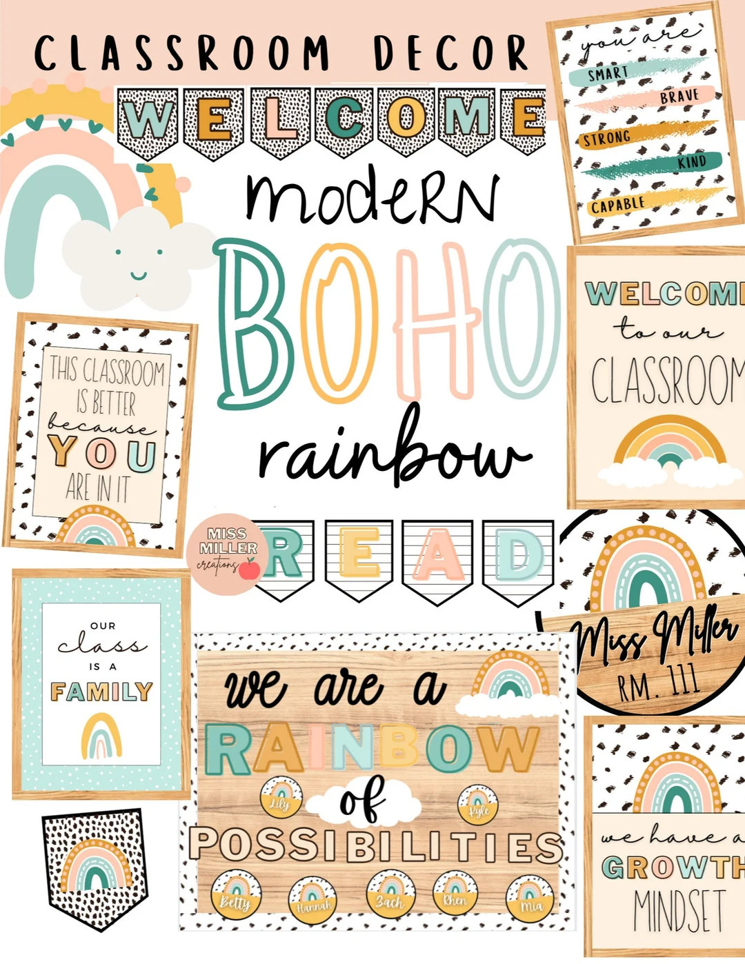 Modern Boho Rainbow Classroom Decor [editable] | Etsy (US)