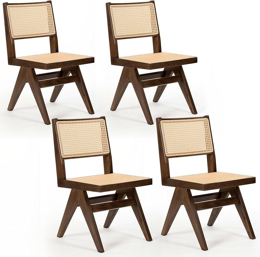 Brown Rattan Dining Chairs Set of 4 Modern Farmhouse Cane Armless Chair Wooden Kitchen Rattan Din... | Amazon (US)