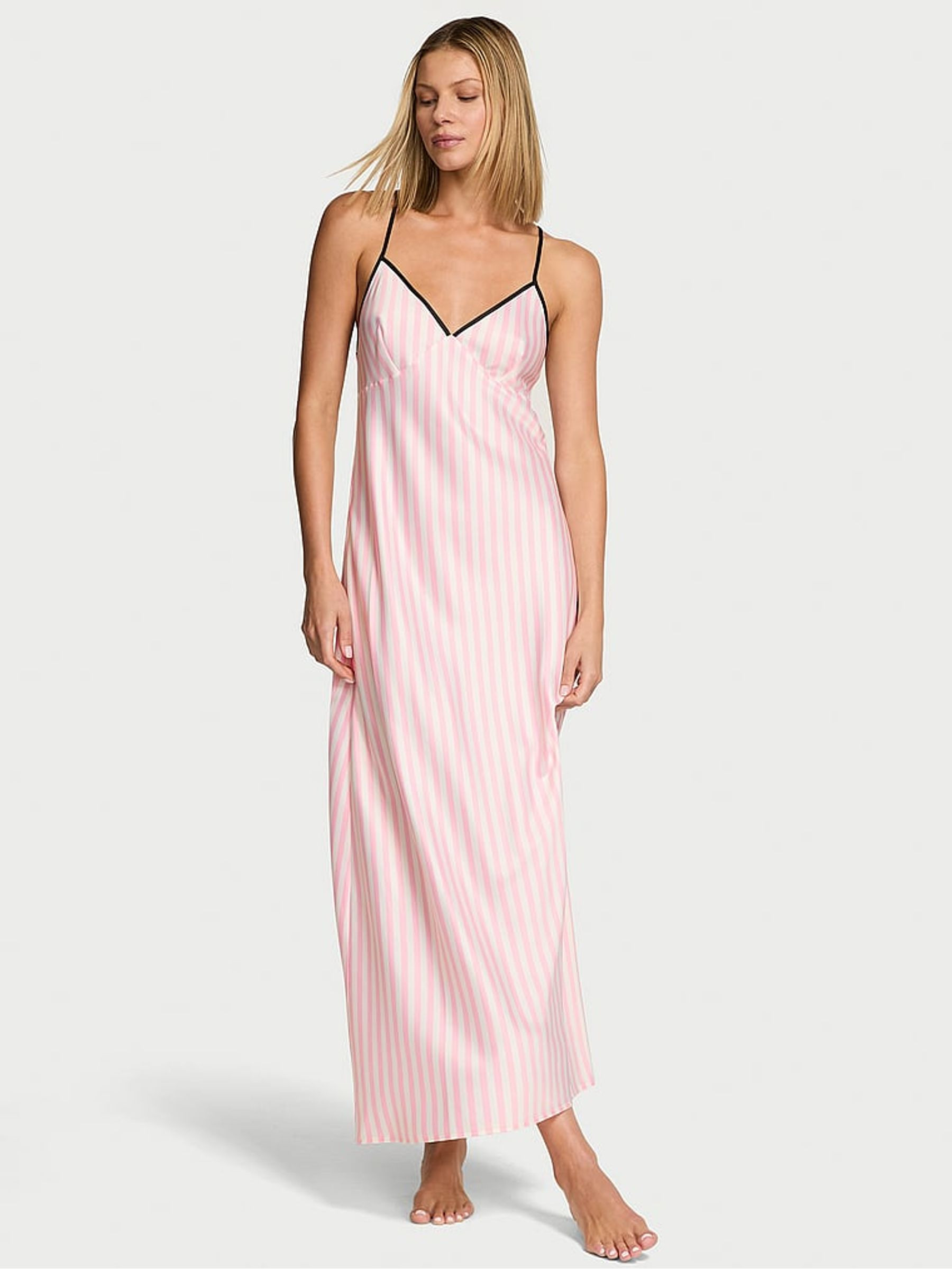 Iconic Stripe Pink Satin Maxi Slip Dress | Victoria's Secret UK