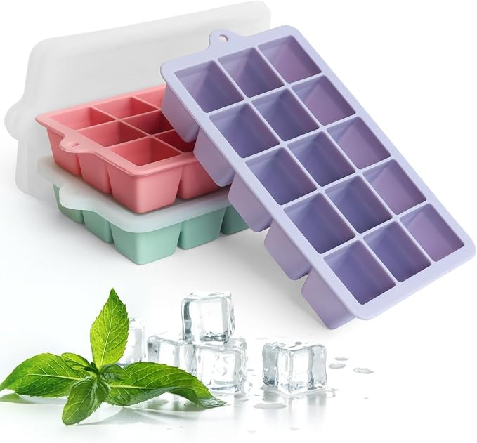 Ice Cube Tray with Lid, 3 Packs 45 Cubes, Silicone Ice Cube Mold Large Reusable Moulds and BPA Fr... | Amazon (UK)
