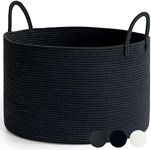 Goodpick Big Woven Rope Laundry Basket, Black Laundry Basket for Blankets, Clothes, Toys, Towels,... | Amazon (US)