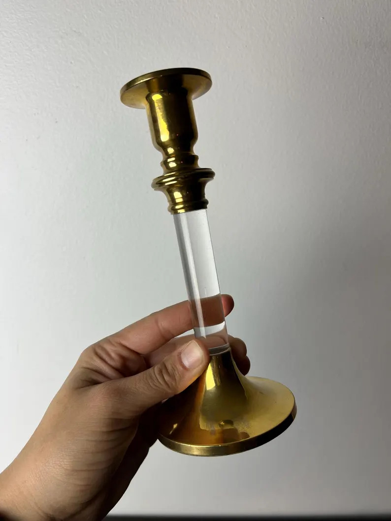 Vintage Clear Lucite & Brass Candle Stick Holder Matching Pair, Gold Mantle/table Decor, MCM Mini... | Etsy (US)