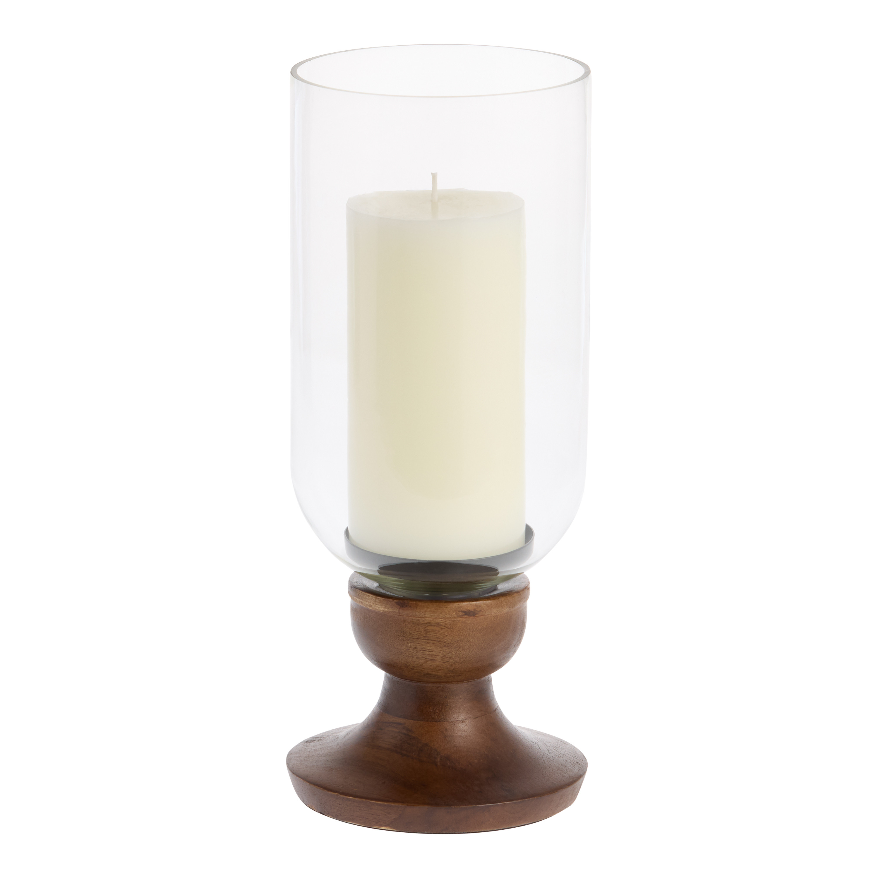 Wood and Glass Hurricane Pillar Candle Holder | World Market