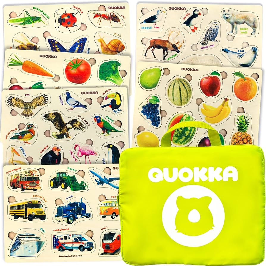 QUOKKA Toddler Puzzles Ages 2-4 in a Bag – 6 Montessori Wooden Puzzles for Toddlers 3-5 Year Ol... | Amazon (US)