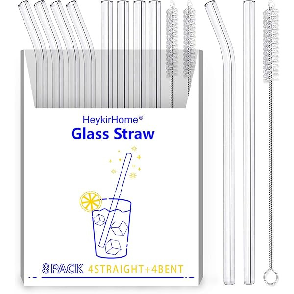 HeykirHome 6-Pack Reusable Glass Straw-Transparent,Size 8''x10 MM,Including 3 Straight and 3 Bent wi | Amazon (US)