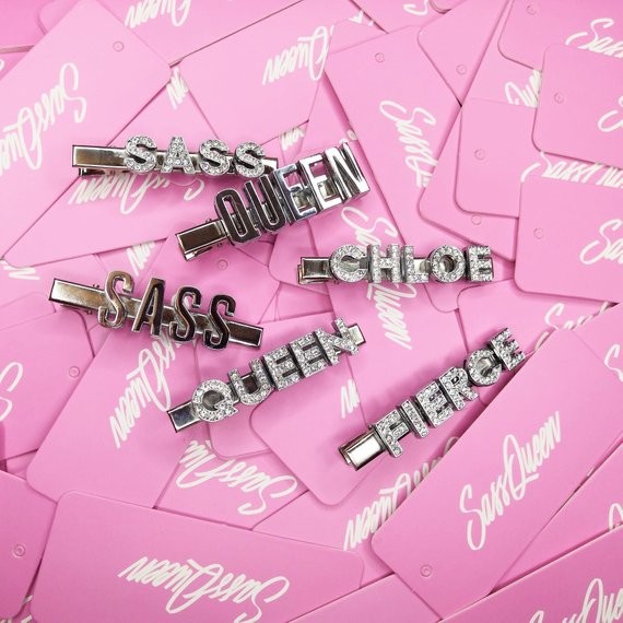 Custom name word rhinestone diamanté letter hair slides clips | Etsy (US)