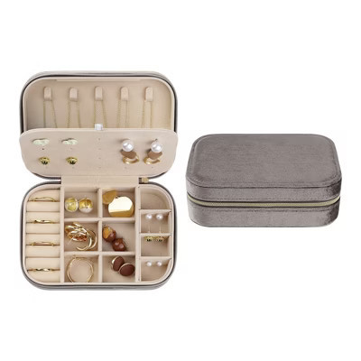 Unique Bargains Small Portable Velvet Travel Jewelry Organizer Case Grey | Target