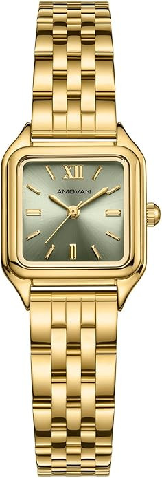 Gold Watches for Women, Updated Ladies Quartz with Roman Numeral Dial, Rectangular Case Vintage W... | Amazon (US)