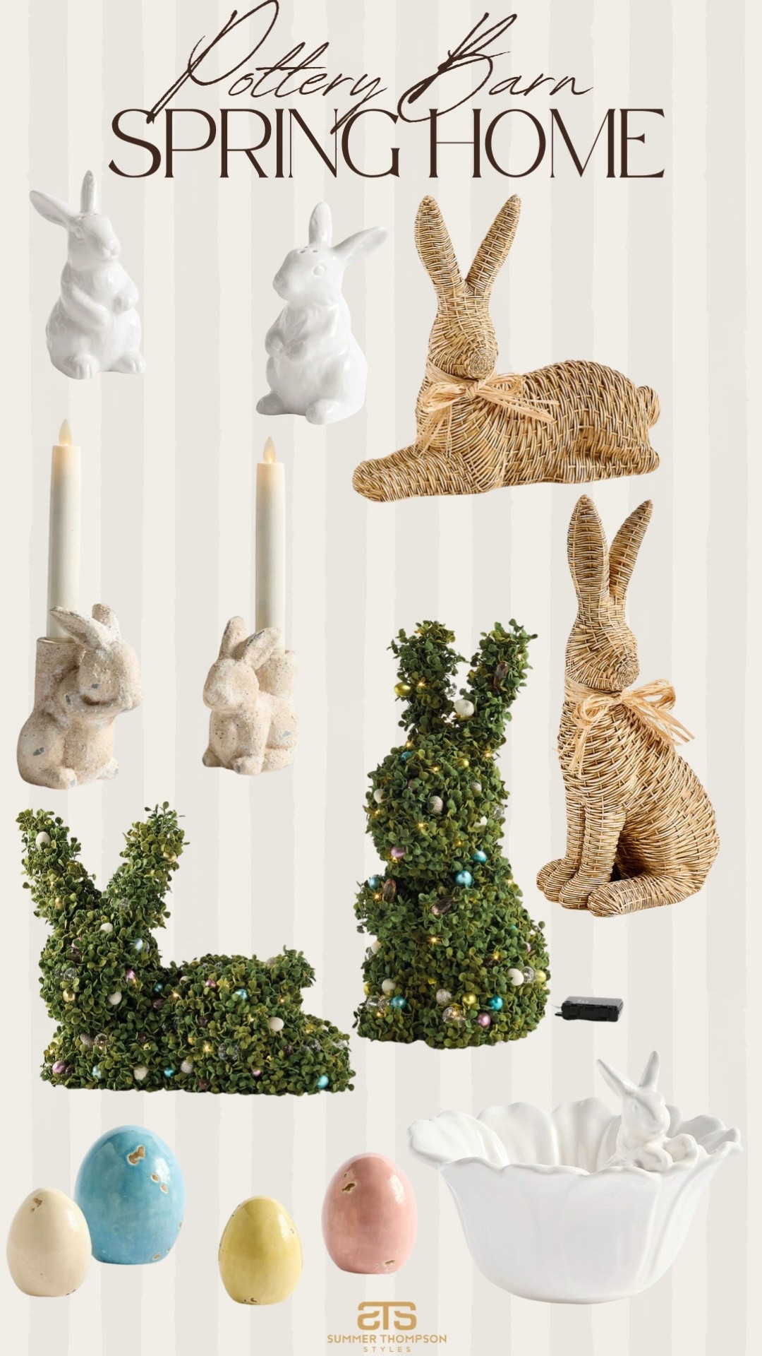 Love this pottery barn spring collection! 

Bunny rattan greenery candles stoneware salt and pepper bowl trending best sellers viral affordable Easter 

#LTKHome #LTKSeasonal