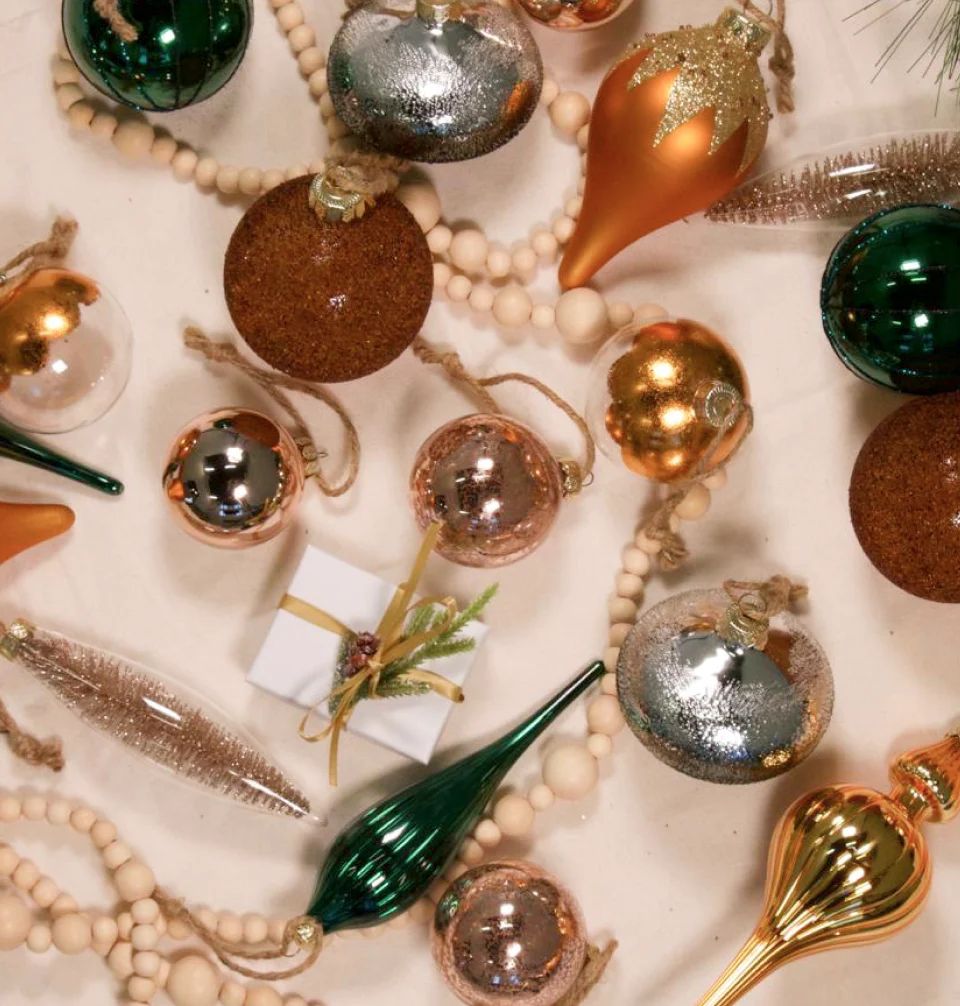 Natural 30-Piece Glass Ornament Set (Burnt-Orange, Green) Limited Edit | King of Christmas