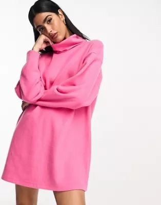ASOS DESIGN super soft volume sleeve roll neck mini jumper dress in light pink | ASOS (Global)